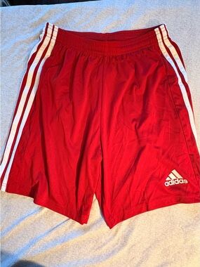 adidas youth med  Red Athletic Shorts with White Side Stripes AreoReady